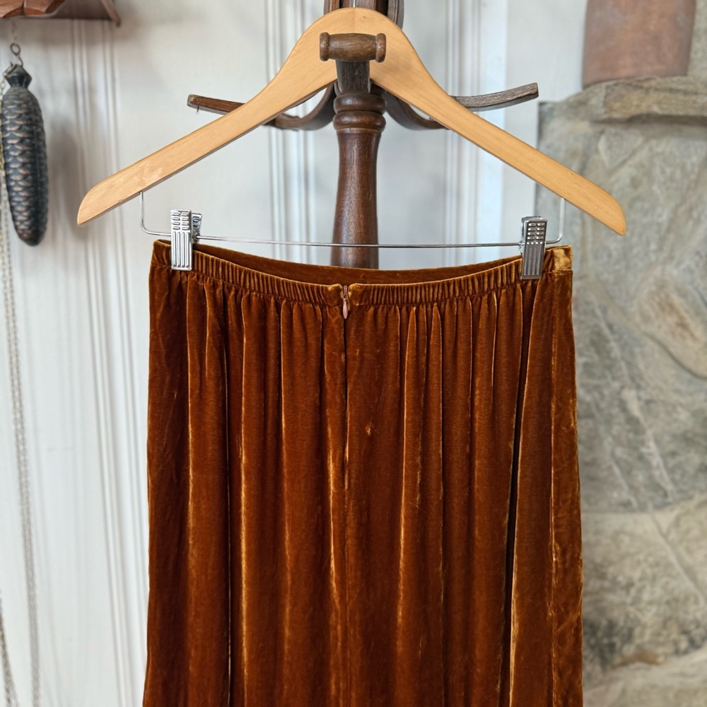 Silk Blend Copper Tone Velvet Skirt Small - Picture 5 of 6